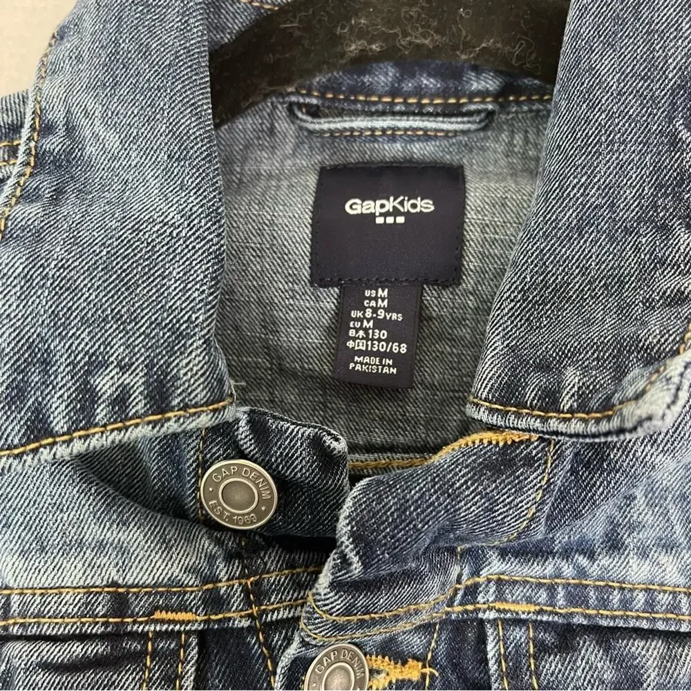 Gap Jacket Kids Medium Blue Denim Jean Front Pocket Button Up
